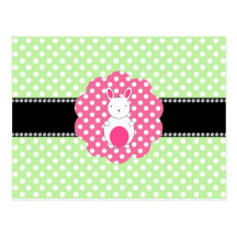 Fancy bunny green white polka dots postcard