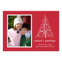 Fancy Christmas Tree Card (Red) Personalized Invitations