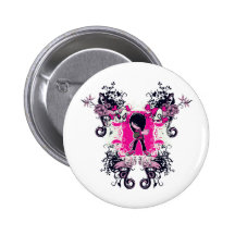 fancy emo girl kid with crossbone skull swirls button