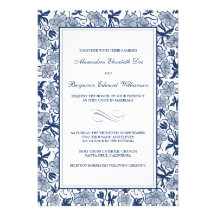 Fancy Floral Navy Blue Wedding Invitation