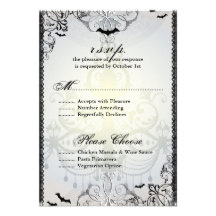 Fancy Gothic Bats Halloween Wedding RSVP Card Personalized Invites
