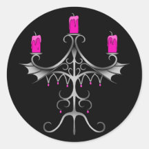 Fancy gothic candelabra hot pink on black sticker