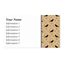 Fancy Pattern with Crows. Black and Beige. Business Card Template