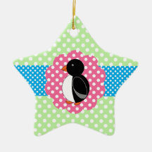 Fancy penguin polka dots christmas ornament