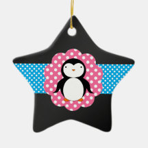 Fancy penguin polka dots christmas tree ornaments