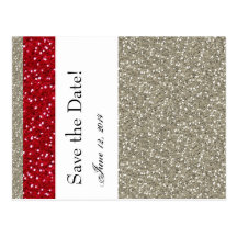 Fancy Silver and Red Save the Date Postcard