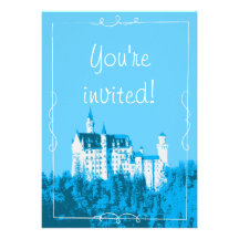 Fantas Blue Fairytale Castle Royal Birthday Invite