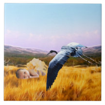 Fantasy baby in gold ceramic tiles
