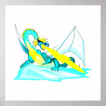 Fantasy Fire Breathing Teal Dragon Posters