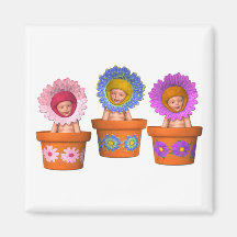 Fantasy Flower Pot Babies Square Fridge Magnets