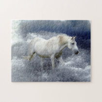 Fantasy White Horse & Ocean Surf Art Print  Puzzle puzzles