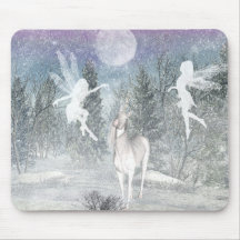 Fantasy winter fairies and Unicorn mousepad