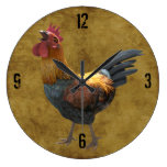 Farm Chicken Rooster Rustic Country Barnyard Style Round Wallclocks