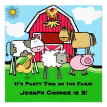 Farm Theme Customised  Birthday Invitations