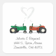 Farm Tractor Wedding Envelope Seal Square Sticker