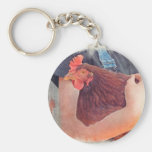 Farmer Hugging Chicken Painted Style Keychains