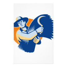 Farmer Wheat Crop Harvest Scythe Retro Stationery Design