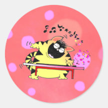 Fat Cat Play Keyboard Round Stickers