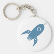 Fat Retro Rocket Ship Blue Keychain