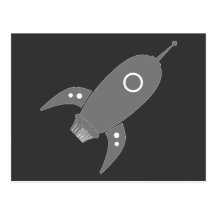 Fat Retro Rocket Ship Grey Grey Post Cards