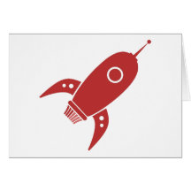 Fat Retro Rocket Ship Red Greeting Cards