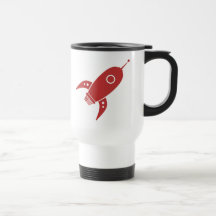 Fat Retro Rocket Ship Red Mugs