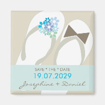 fatfatin Beach Aqua Flip Flops Save The Date Fridge Magnet