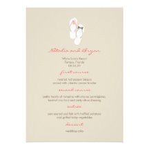fatfatin Beach Pink Flip Flops Wedding Menu Card Personalised Invitations