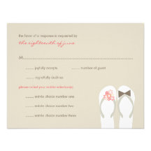 fatfatin Beach Pink Flip Flops Wedding RSVP Card Custom Invites