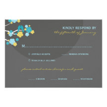 fatfatin Cherry Blossoms Love Birds RSVP Card Personalized Announcement