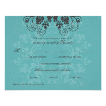 fatfatin Floral Flourish Charcoal Peacock RSVP Car Invites