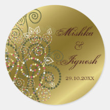 fatfatin Green Boho Spirals Gold Wedding Stickers