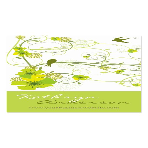 fatfatin Green Hibiscus Swirls & Swallows Profile Business Card Templates