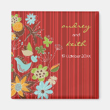 fatfatin Red Floral Garden Save The Date Magnet