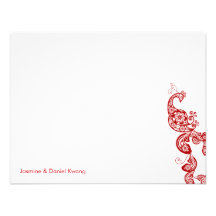fatfatin Red Floral Peacock Wedding Thank You Card Custom Invites