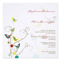 fatfatin Summer Birds And Swirls Wedding Invite