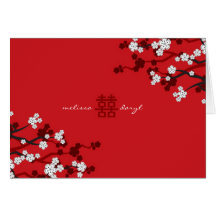 fatfatin White Sakuras Chinese Wedding Invitation Greeting Card