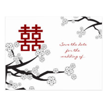 fatfatin White Sakuras Chinese Wedding Save Date Post Cards