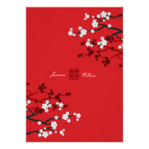 fatfatin White Sakuras Double Happiness Wedding Announcements