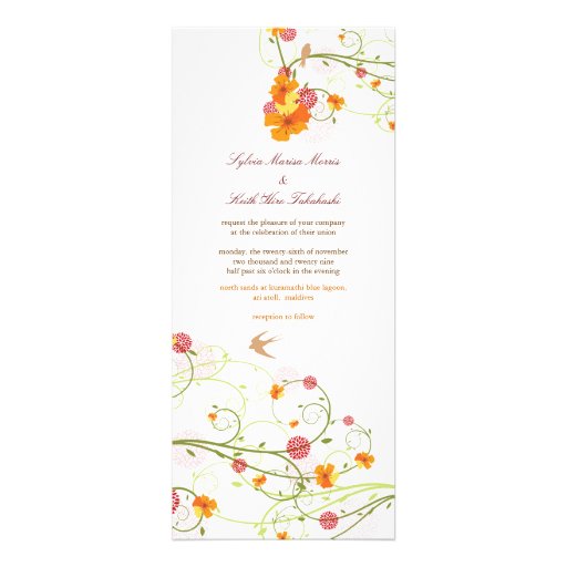 fatfatin Yellow Hibiscus Swirls & Swallows Wedding Invite