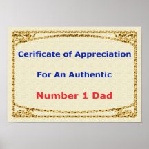Father's Day Gift Certificate Of Appreciation Poster