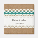 FAUX aqua lace and burlap wedding save the date Refrigerator Magnet