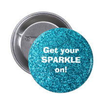 Faux Blue Glitter Pinback Button