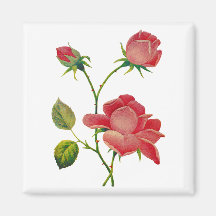 Faux Embroidered Deep Pink Roses Refrigerator Magnet