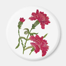 Faux Embroidered Red Carnations Refrigerator Magnet