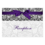 Faux lace and ribbon purple black  reception cards business card