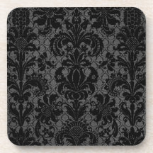 faux lace black grey damask pattern beverage coaster
