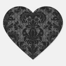 faux lace black grey damask pattern heart stickers