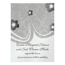 faux lace black grey damask pattern personalised invite