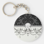 faux lace black grey damask pattern key chains